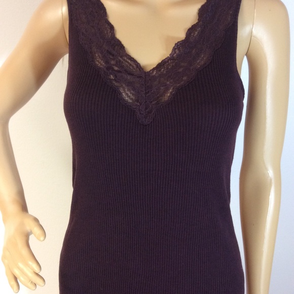 Banana Republic Tops - BANANA REPUBLIC PLUM LACE EMBELLISHED RIBBED TANK
